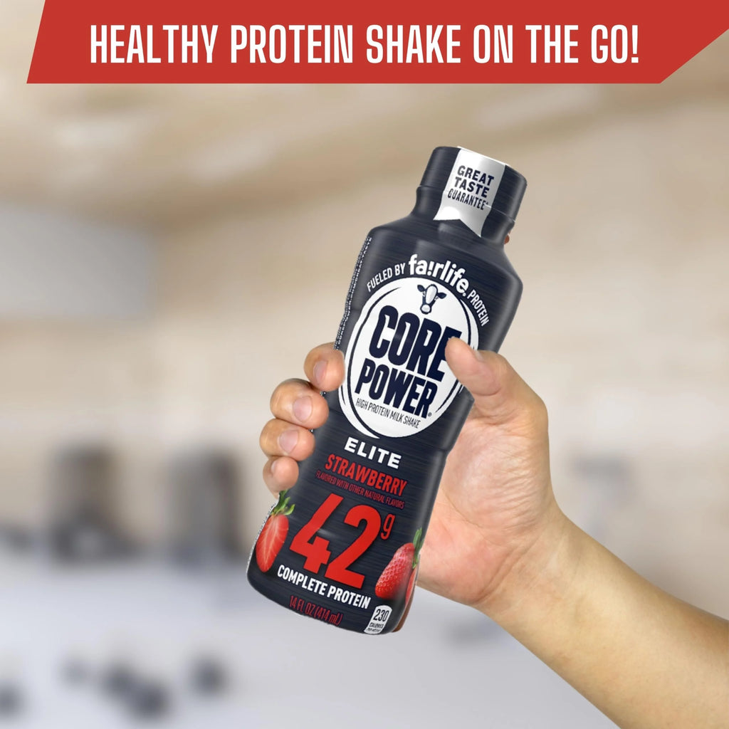 2026 Core Power Fairlife Elite 42g High Protein Milk Shake - Kosher, Strawberry Protein Shake for Workout Recovery - 14 Fl Oz Pack of 12 & Multi-Purpose Key Chain