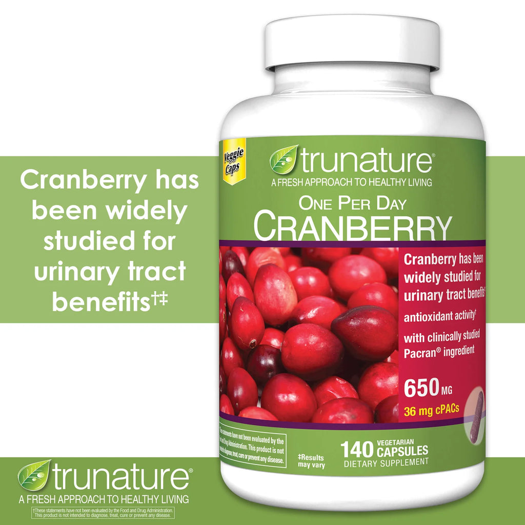 2026 2 Packs Trunature Pacran Cranberry 650 Mg., 140 Vegetarian Capsules