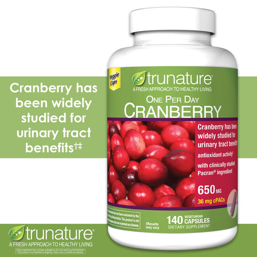 2026 2 Packs Trunature Pacran Cranberry 650 Mg., 140 Vegetarian Capsules