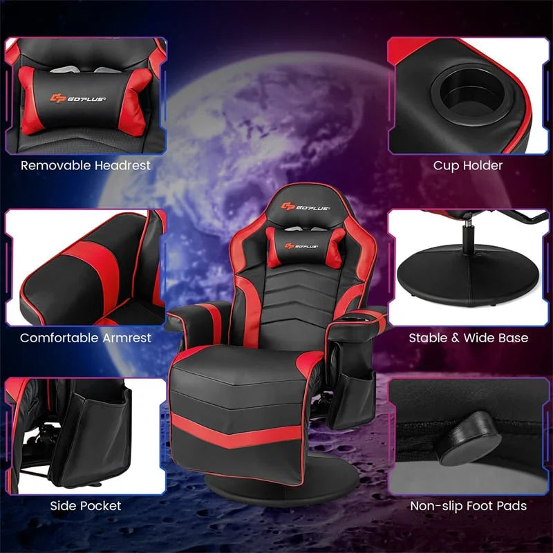 2026 Ergonomic Gaming Recliner Chair with Massage, Retractable Footrest & Cup Holder, Height Adjustable Racing Style Swivel Video Game Chair