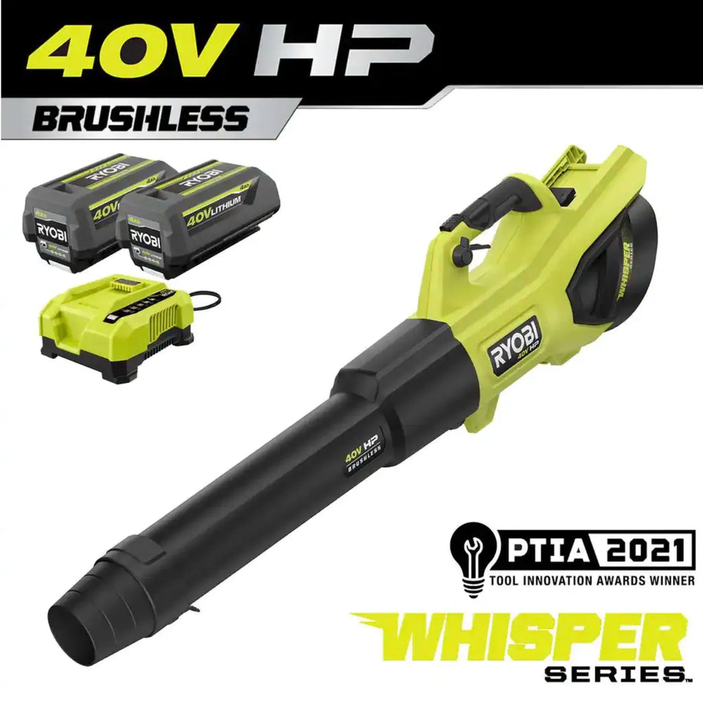 2026 40V Brushless Whisper Series 190 MPH 730 CFM Cordless Battery Jet Fan Leaf Blower with (2) 4.0 Ah Batteries and Charger