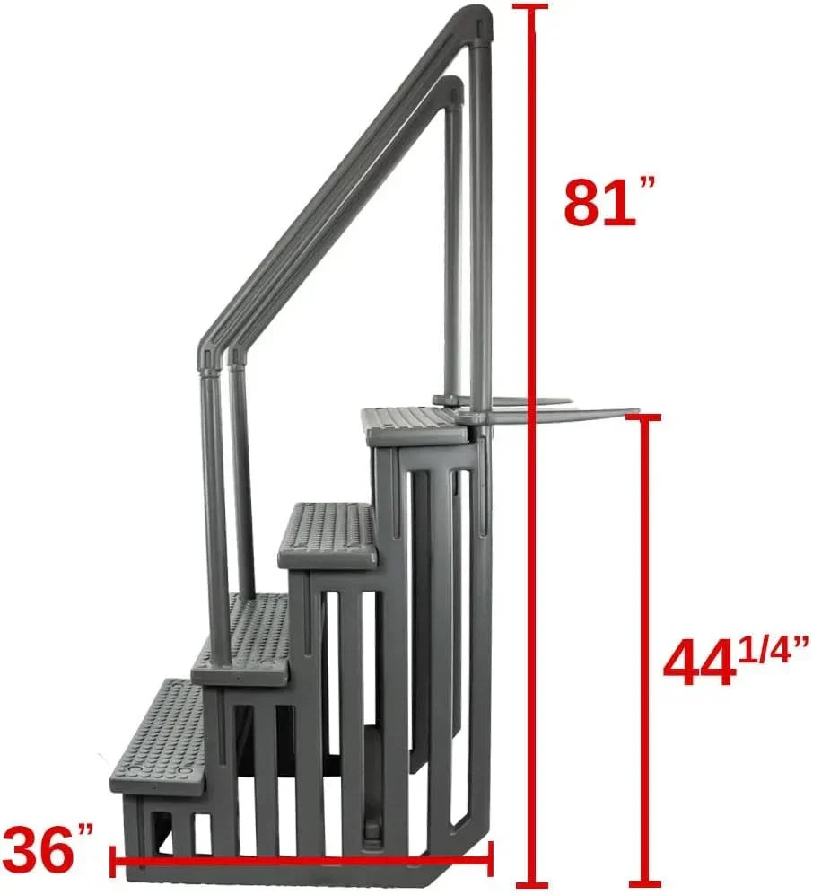 2026 NewNon-slip pool entrance steps | Gray | Suitable for above-ground pools | Can be installed on patios with a height of 122 to 137 cm | Maximum load capacity 136 kg