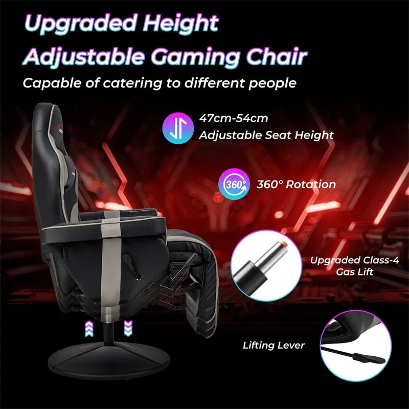 2026 Ergonomic Gaming Recliner Chair with Massage, Retractable Footrest & Cup Holder, Height Adjustable Racing Style Swivel Video Game Chair