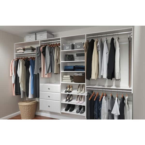 2026 Dual Tower 96 in. W - 120 in. W White Tower System Wall Mount 14-Shelf Wood Closet System