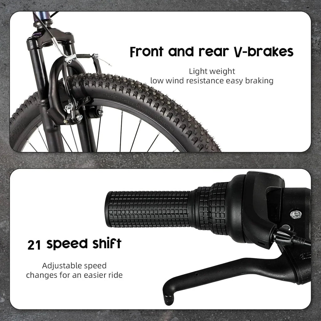 2026 NewOutroad 26 Inch Mountain Bike, 21-Speed/High-Carbon Steel/Aviation Grade Frame, Dual Disc/V Brake, Adjustable Ergonomic Seat Bycycle for Men Women Adult, Quick Assembly in 20 Minutes