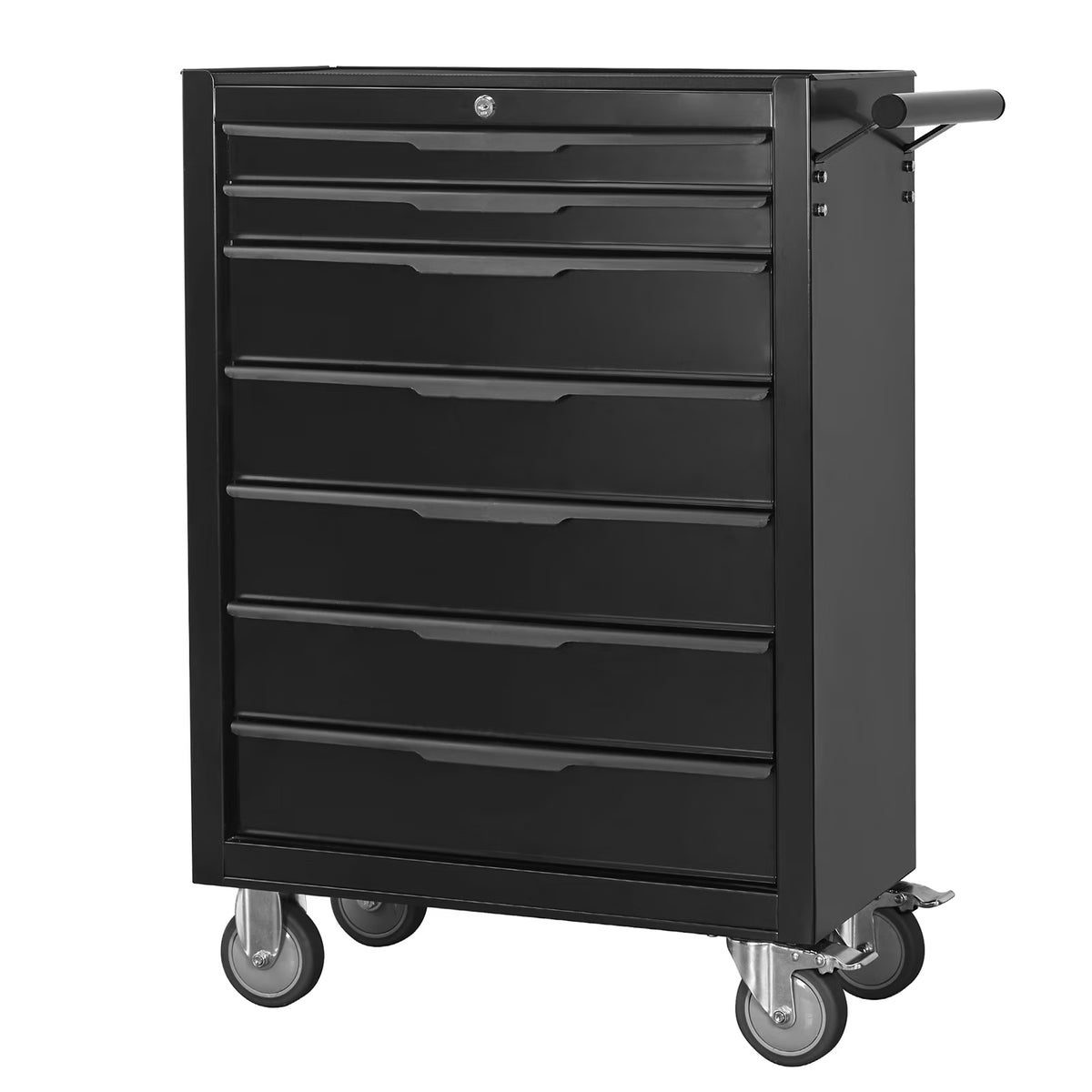 2026 New7-Drawer Rolling Tool Chest Cabinet, Large Capacity Metal Tool Box with Wheels and Cylinder Locking, Roll Around Storage Organizer Tool Cart for Garage, Warehouse, Work Shop - Black