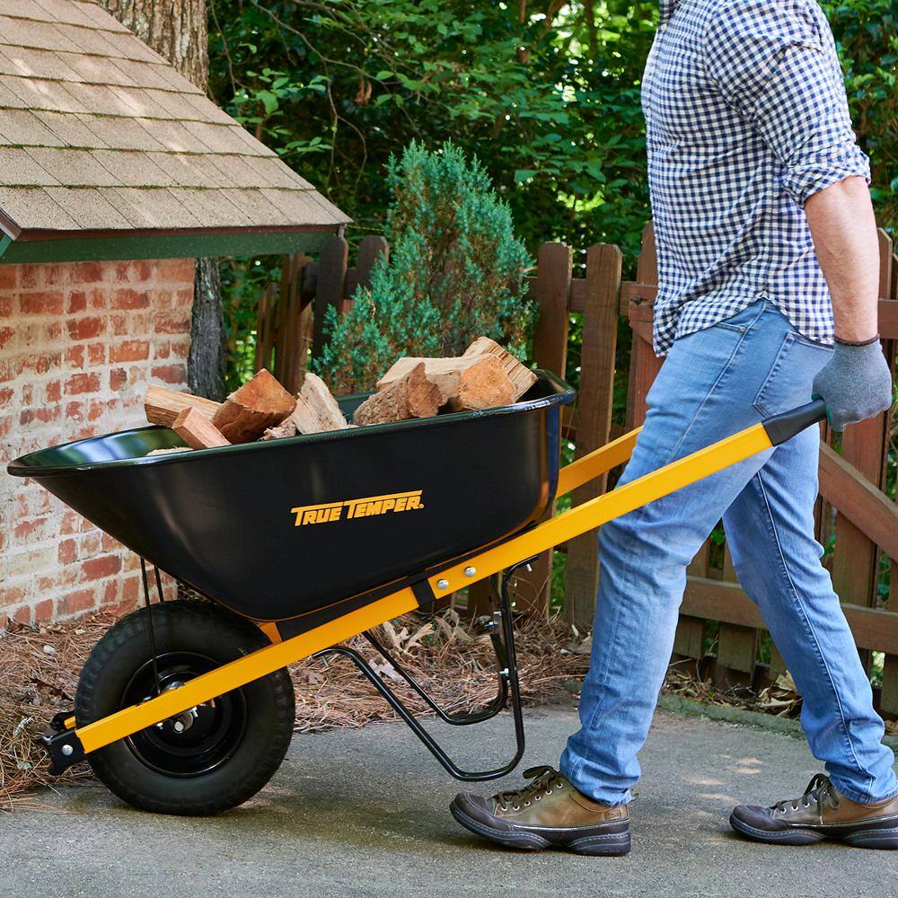 2026 True Temper R6STFFEC 6 cu. ft. Barrow in a Box Steel Wheelbarrow with Never Flat Tire and Steel Handles