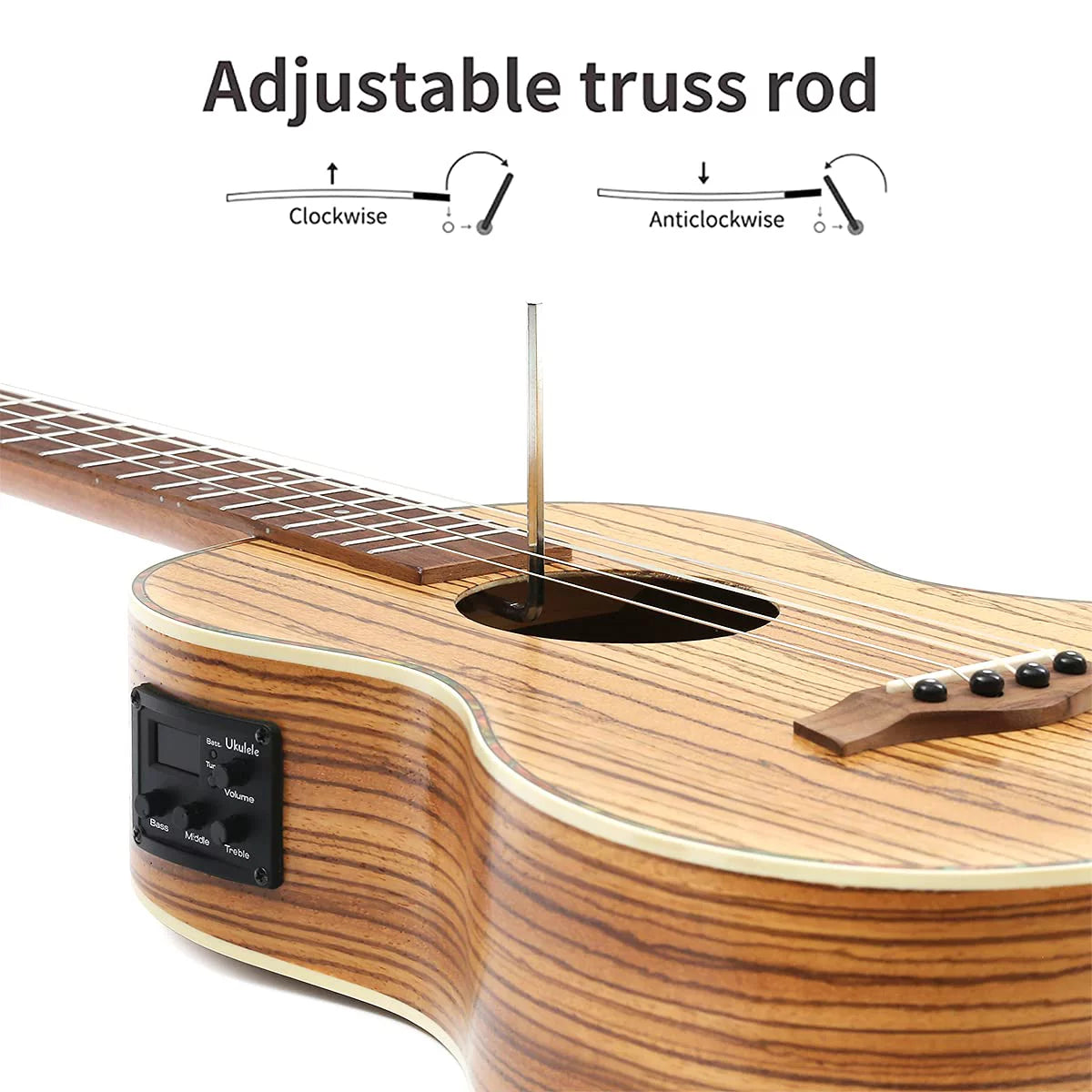 2026 Batking Baritone Ukulele, 30 inch Zebra Acoustic Electric Ukelele with Truss Rod & EQ & Gig Bag