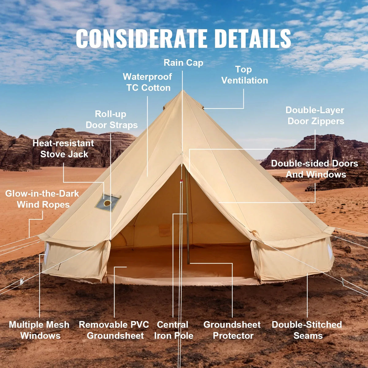 2026 NewKFFKFF Canvas Bell Tent 6m/19.68ft 4-Season Camping Yurt Tent with Stove Jack