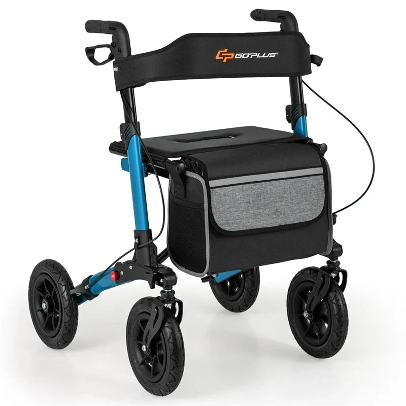 2026 2-in-1 Folding Rolling Rollator Walker with Seat, 9" All-Terrain Pneumatic Tires & Height Adjustment, Aluminum Mobility Walking Aid for Seniors