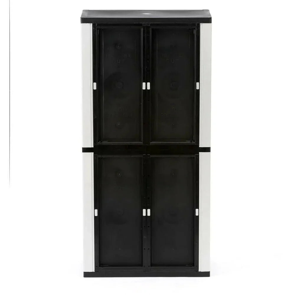 2026 NewFreestanding garage cabinet made of grey plastic, model 2025, 89 cm W x 180 cm H x 46 cm D, with adjustable shelves and lockable doors.