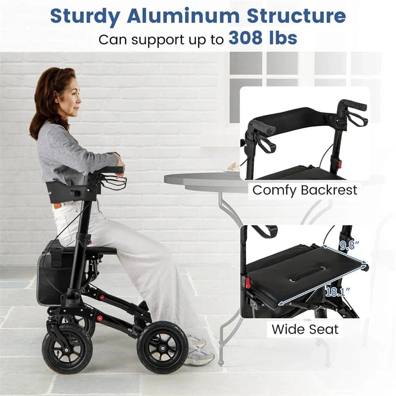 2026 2-in-1 Folding Rolling Rollator Walker with Seat, 9" All-Terrain Pneumatic Tires & Height Adjustment, Aluminum Mobility Walking Aid for Seniors