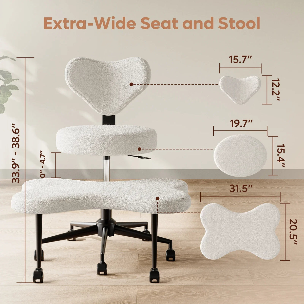 2026 NewPinmoco Ergonomic Cross Legged Swivel Chair, Adjustable Height and Teddy Fabric, Meditation& ADHD Chair with Back Support, Home and Office, Off White