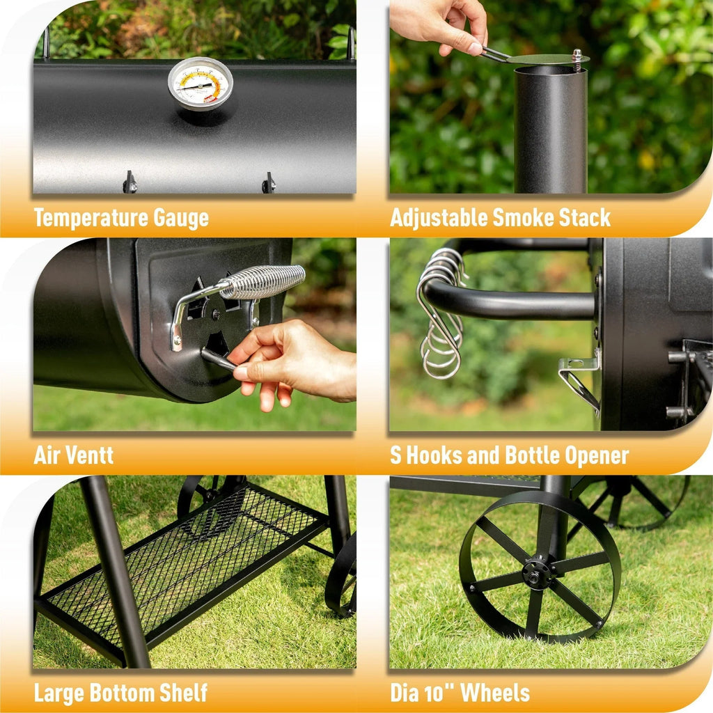 2026 941 Sq.in. Overlarge BBQ Charcoal Grill with Offset Smoker, Black