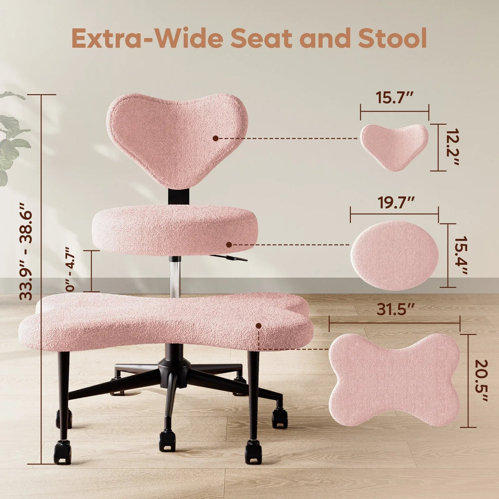 2026 NewPinmoco Ergonomic Cross Legged Swivel Chair, Adjustable Height and Teddy Fabric, Meditation& ADHD Chair with Back Support, Home and Office, Off White