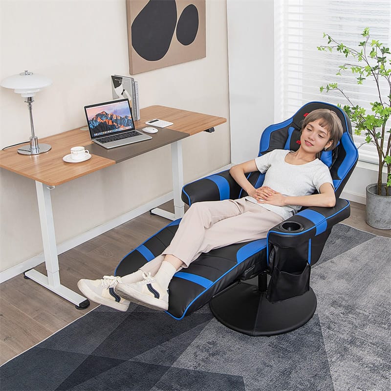 2026 Ergonomic Gaming Recliner Chair with Massage, Retractable Footrest & Cup Holder, Height Adjustable Racing Style Swivel Video Game Chair
