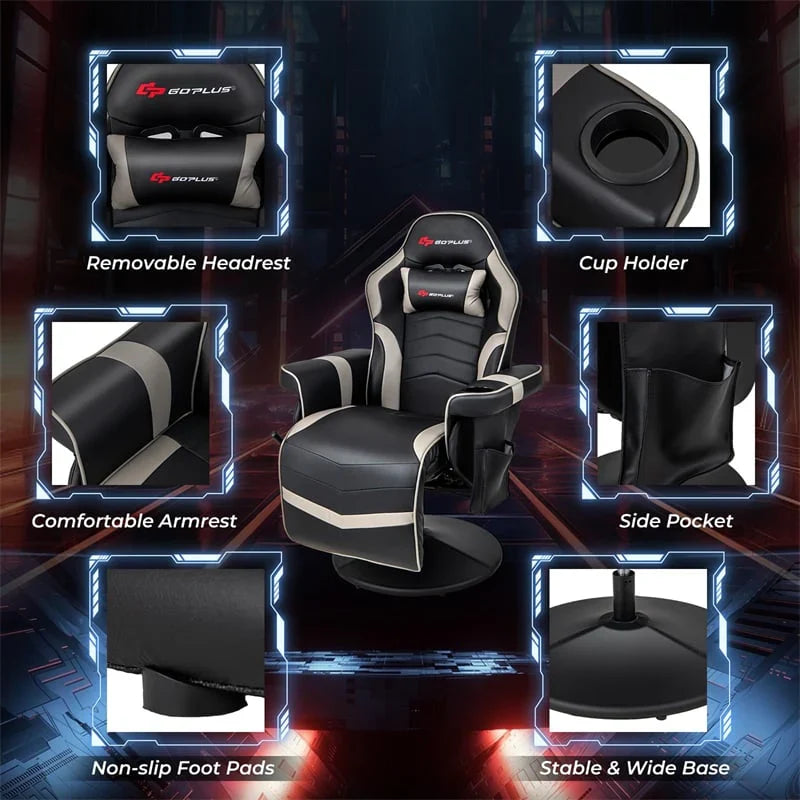 2026 Ergonomic Gaming Recliner Chair with Massage, Retractable Footrest & Cup Holder, Height Adjustable Racing Style Swivel Video Game Chair