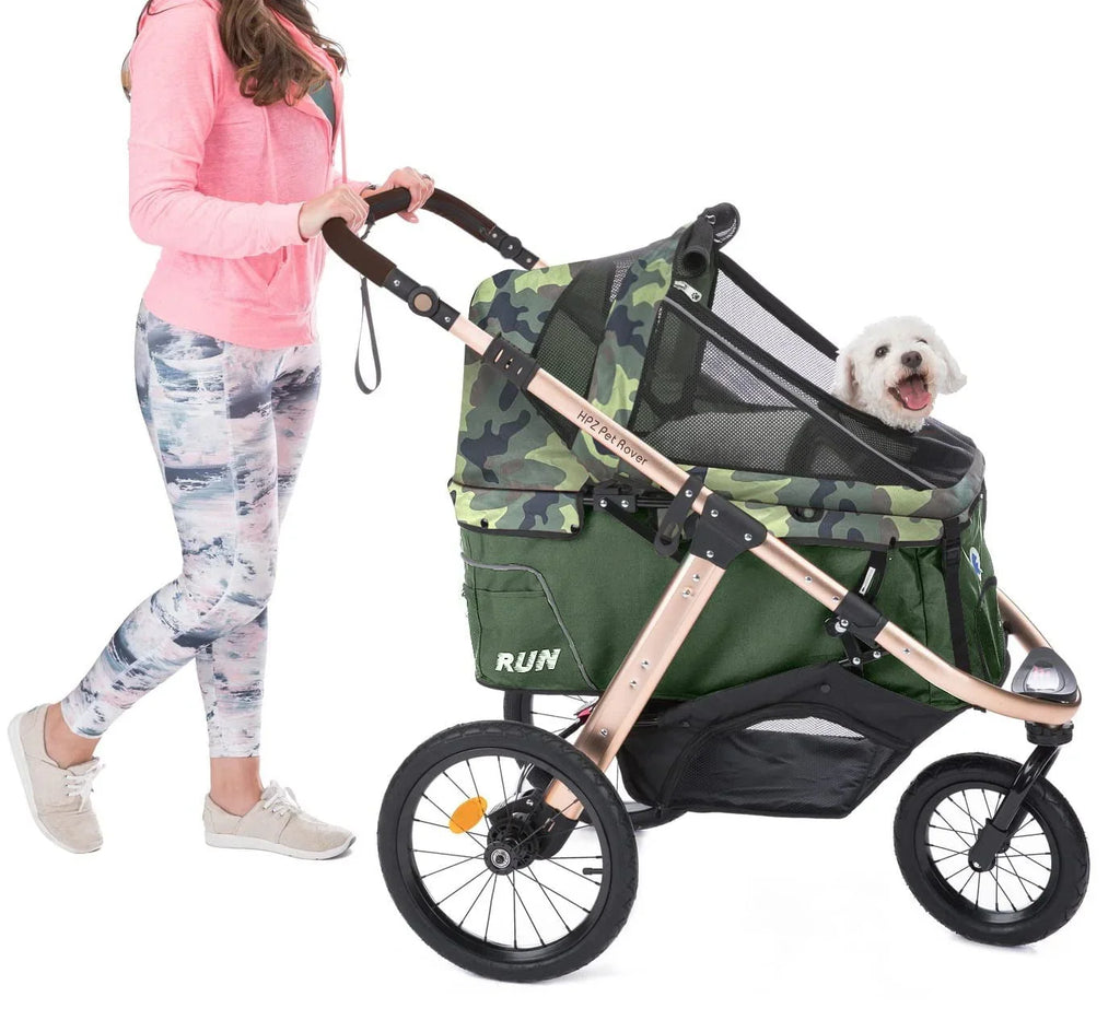 2026 NewJogging Sports Stroller with Comfort Rubber Wheels/Zipper-Less Entry/1-Hand Quick Fold/Aluminum Frame for Small/Medium Dogs, Cats and Pets (Green Camo)