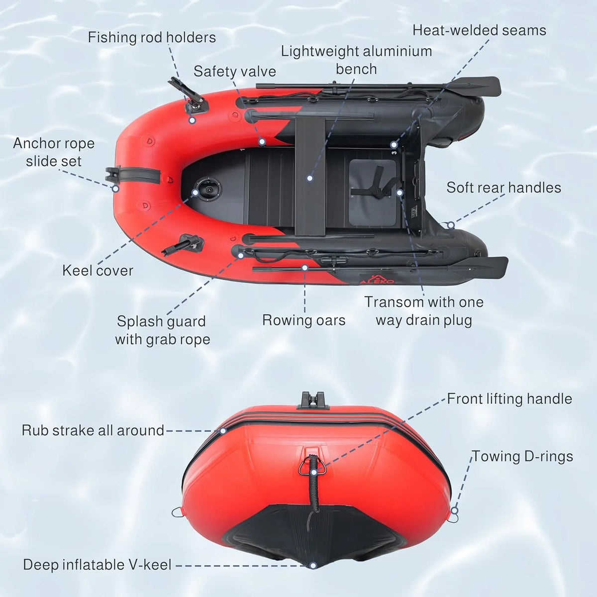 Inflatable Boat | Yacht Dinghy Tender Raft | Multi Person Fishing Boat | Aluminum Floor Oars | Fishing Rod Holders | Heavy-Duty PVC | 2026 Model |