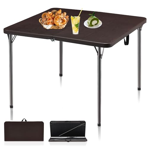 2026 34" Folding Table, Portable Square Folding Card Table with Collapsible Legs & Carrying Handle, Plastic Tables for Camping,Picnic, Office, Party, White