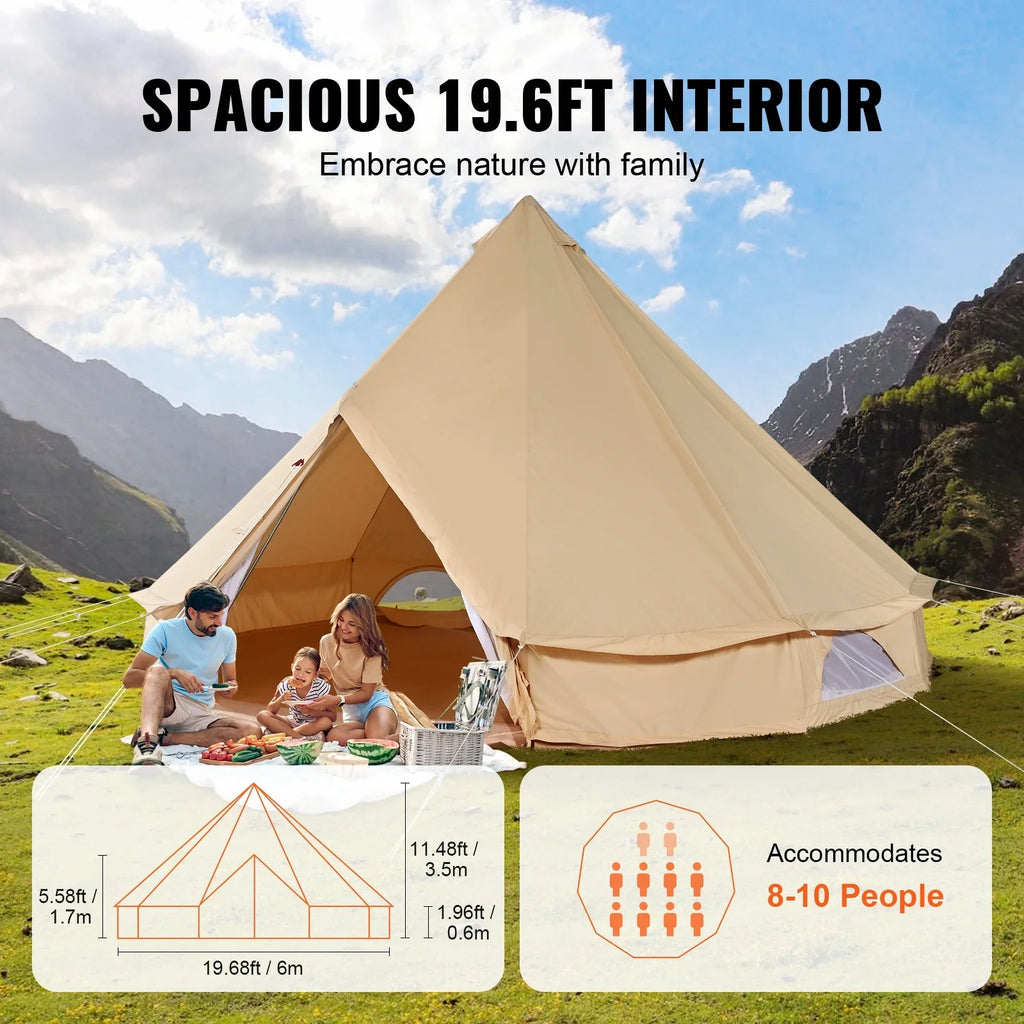 2026 NewKFFKFF Canvas Bell Tent 6m/19.68ft 4-Season Camping Yurt Tent with Stove Jack