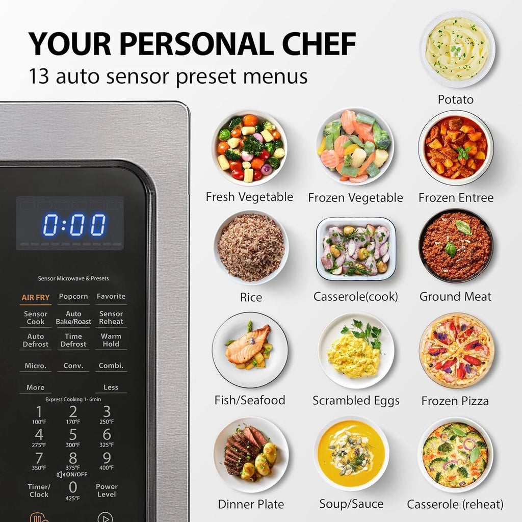 2026 4-in-1 ML-EC42P(SS) Countertop Microwave Oven, Smart Sensor, Convection, Air Fryer Combo, Mute Function, Position Memory 13.6" Turntable, 1.5 Cu Ft, 1000W, Silver