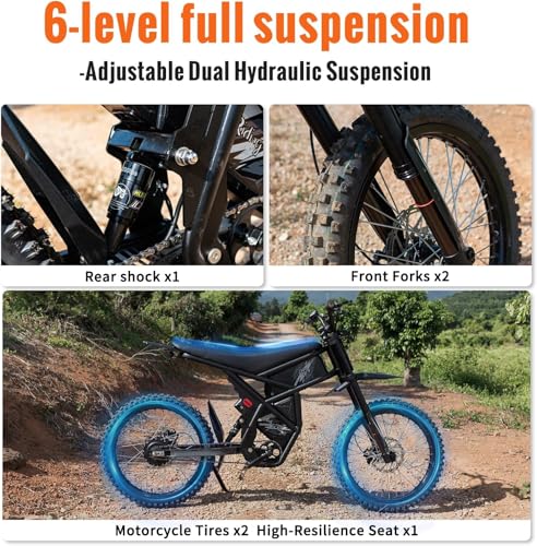2026 GT73 PRO/GT73 Ebike for Adults, 50MPH 60V 3000W / 37MPH 48V 2400W Eectric Dirt Bike, 36.4AH Dual Battery Dirtbike Up to 85 Miles, 25" Motorcycle Tire, UL2849 All Terrain E Bike Full Suspension