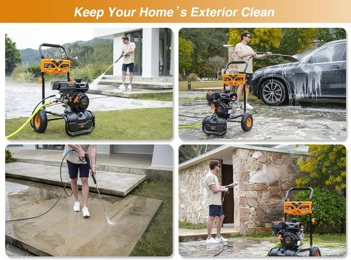 2026 NewEfurden 3500PSI Gas Pressure Washer, 2.3GPM Gas Powered High Pressure Clean Machine with 209CC Engine, 4 Adjustable Nozzles for Cleaning Walls, Terraces, Vehicles, Gardens (Blue)