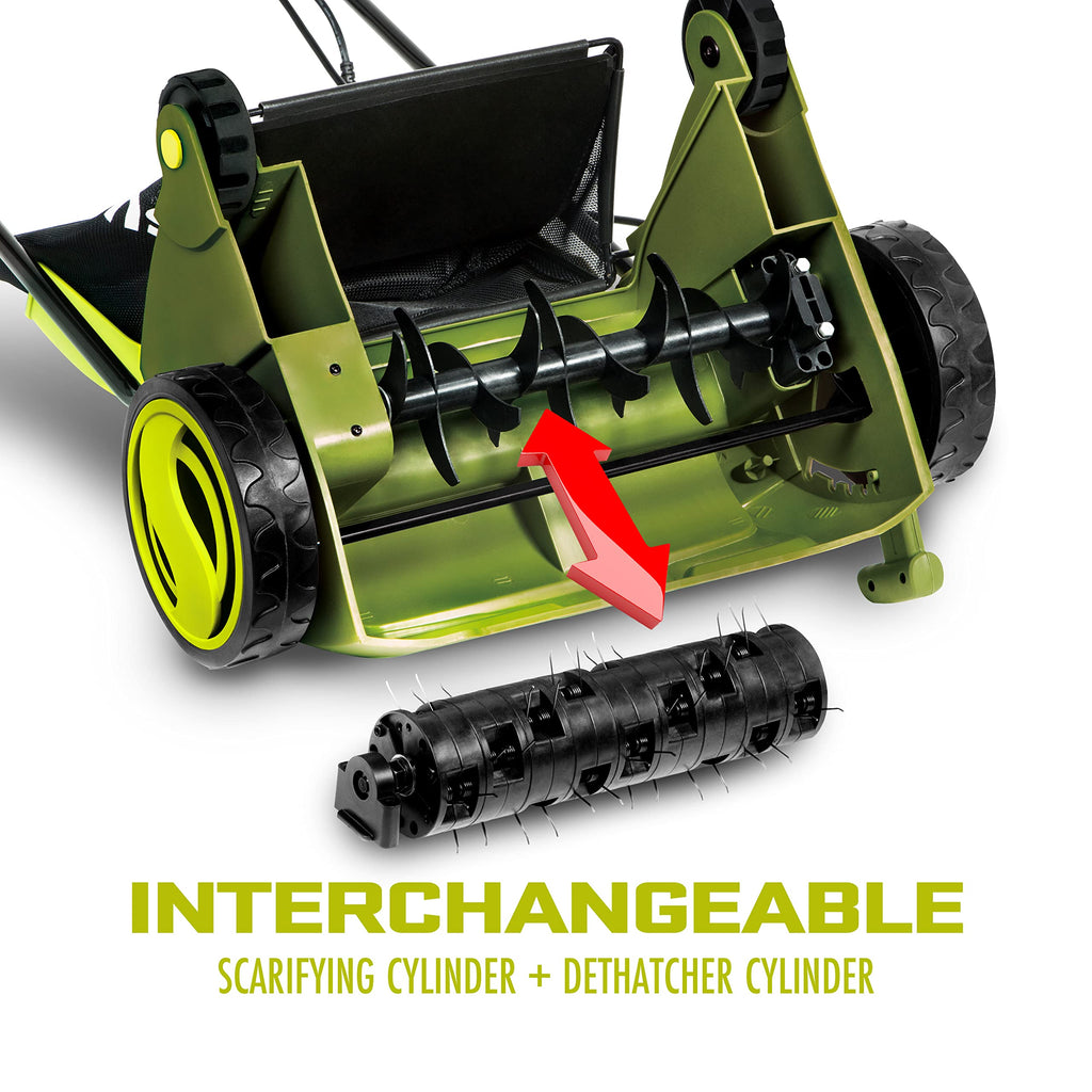 2026 AJ801E 12-Amp, Electric Dethatcher and Scarifier w/Removeable 8-Gallon Collection Bag, 5-Position Height Adjustment, Airboost Technology Increases Lawn Health, 13 inch, Green