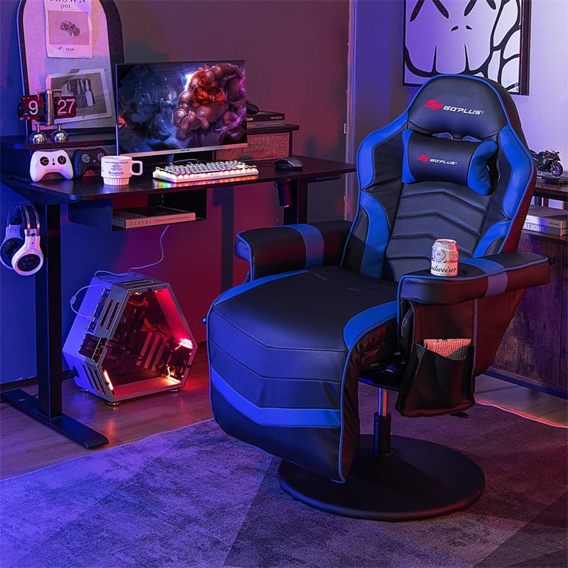 2026 Ergonomic Gaming Recliner Chair with Massage, Retractable Footrest & Cup Holder, Height Adjustable Racing Style Swivel Video Game Chair