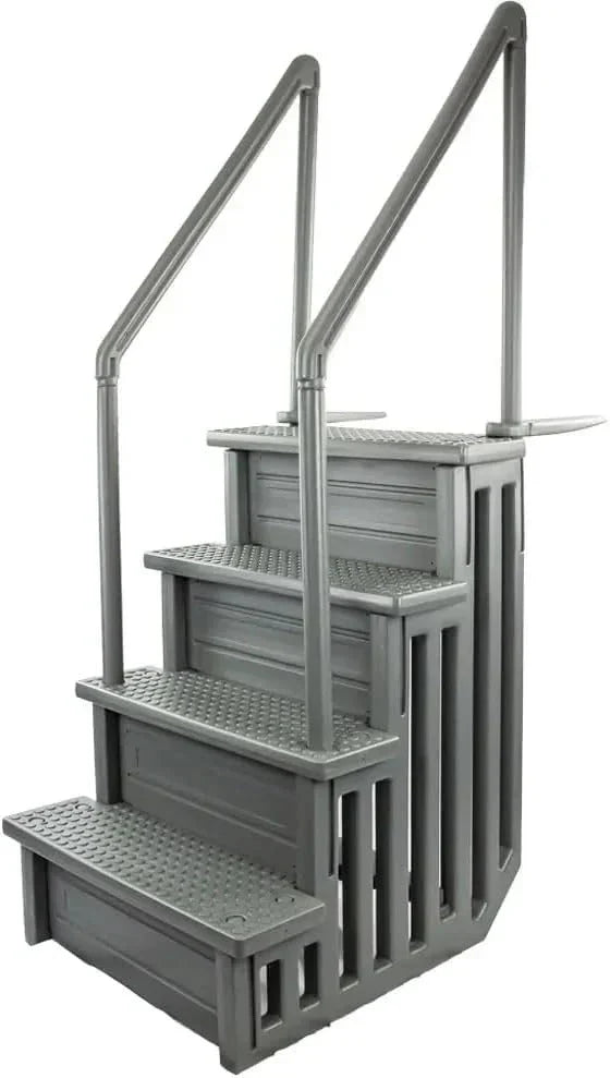 2026 NewNon-slip pool entrance steps | Gray | Suitable for above-ground pools | Can be installed on patios with a height of 122 to 137 cm | Maximum load capacity 136 kg
