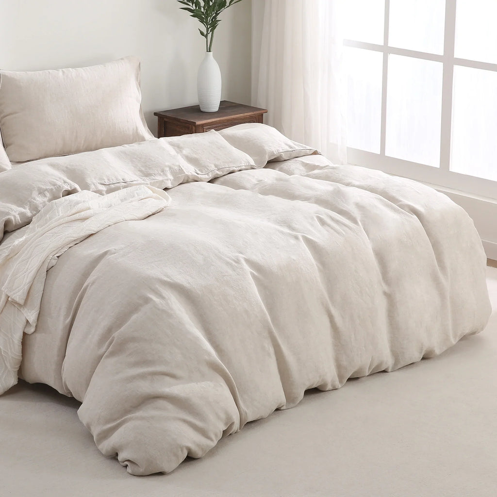 2026 New100% Pure Linen Duvet Cover with Button Closure and Corner Ties Soft & Breathable - Natural Full/Queen