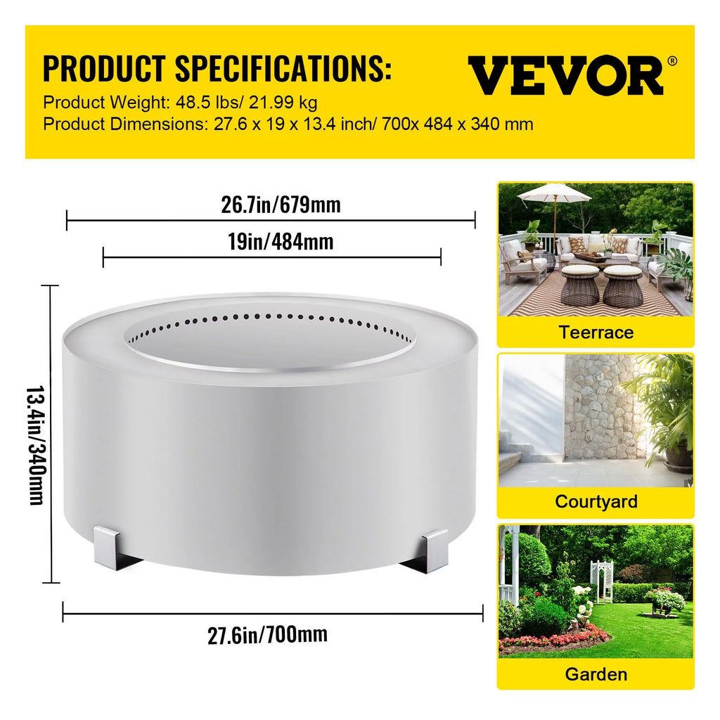 2026 Smokeless Fire Pit, Stainless Steel Stove Bonfire, 27.6 inch Diameter Wood Burning Fire Pit