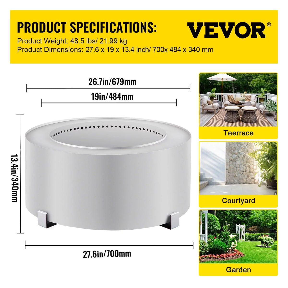 2026 Smokeless Fire Pit, Stainless Steel Stove Bonfire, 27.6 inch Diameter Wood Burning Fire Pit