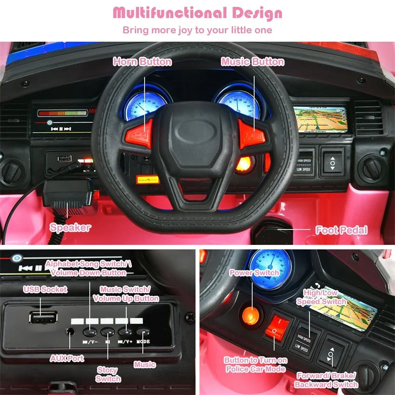 2026 Kids Ride On Police Car 12V Battery Powered Electric Riding Toy Truck Car with LED Siren Flashing Light