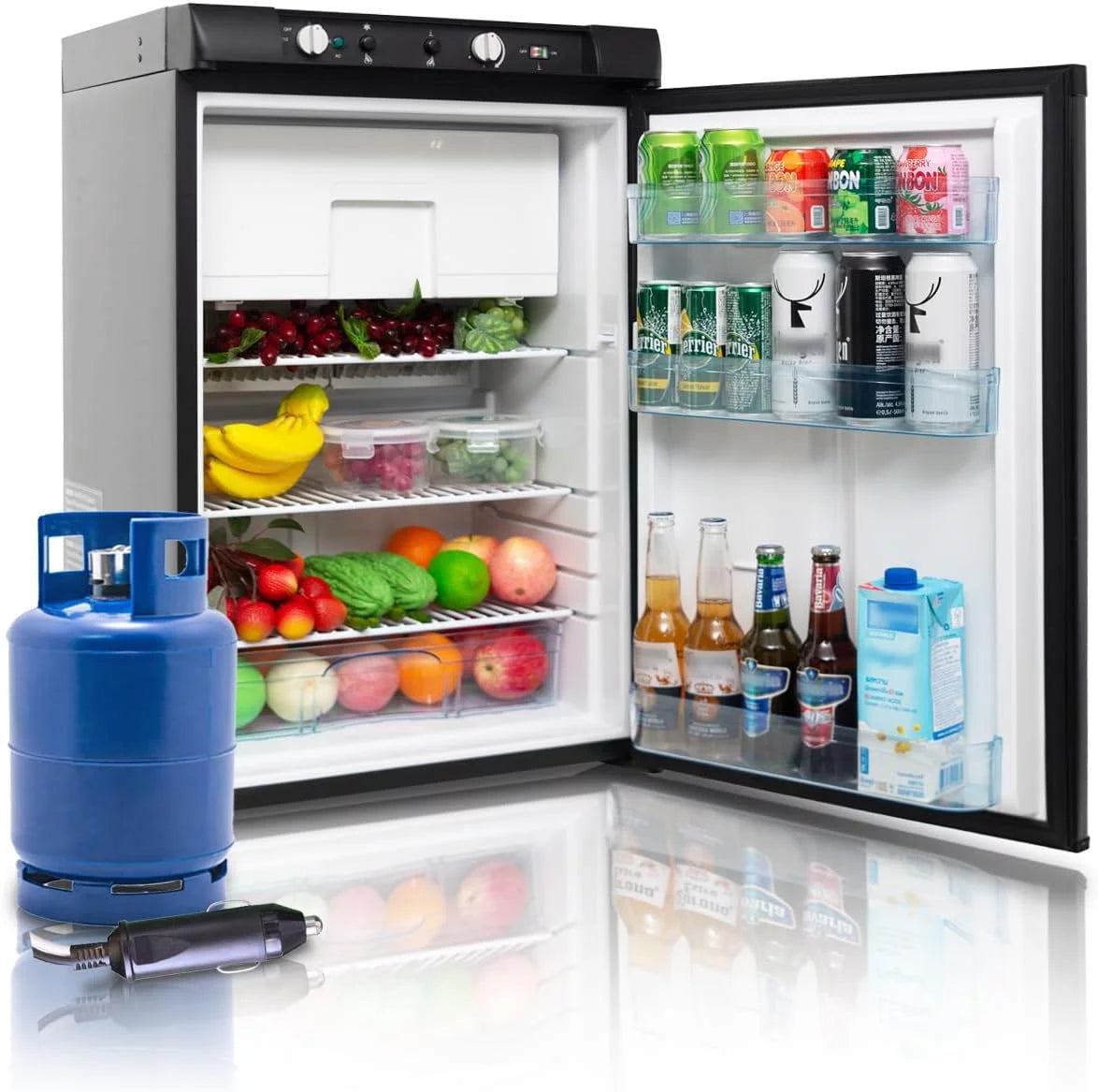 2026 SMAD 3.5 Cu ft 3 Way Fridge, Refrigerator Freezer Combo, 12V/110V/LPG Camping Offgrid RV Travel Cabin Truck Outdoor