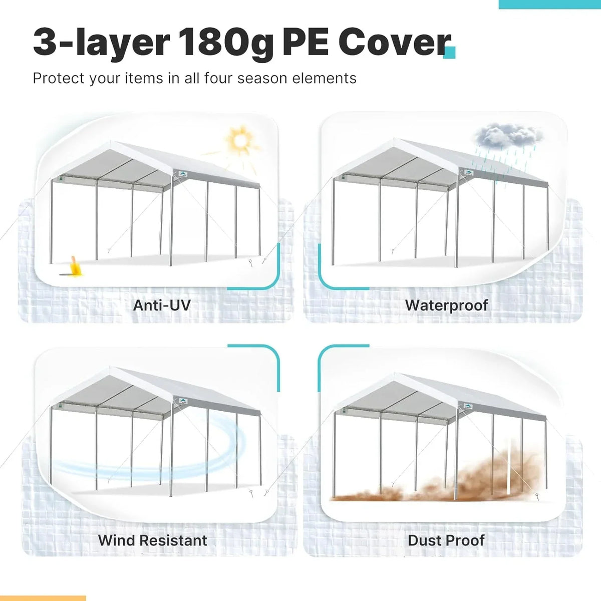 2026 10x20 ft Heavy Duty Carport Potable Car Canopy Garage Party Tent Boat Shelter, Adjustable Height from 9.5 ft to 11 ft, Beige