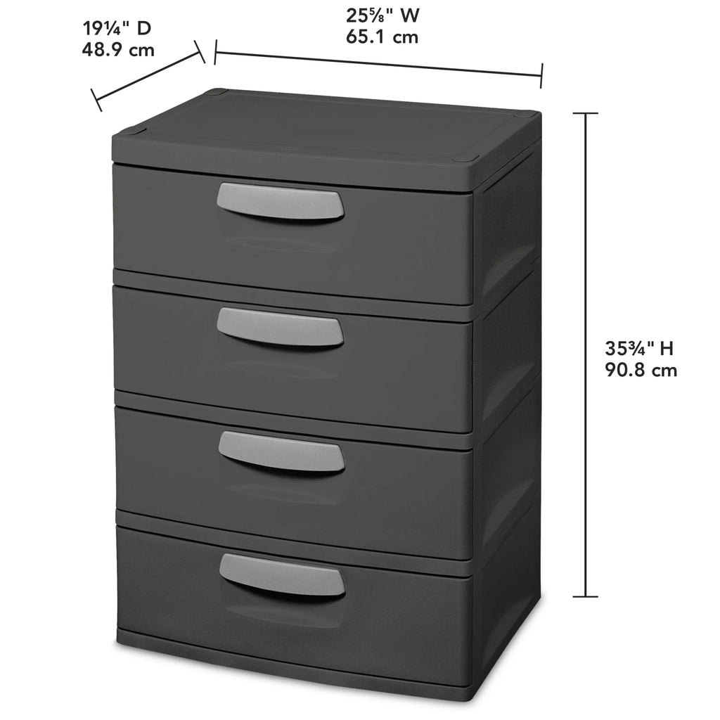 2026 NewSterilite 4 Drawer Unit, Durable Plastic Storage Solution for Garages and Basements, Dark Gray