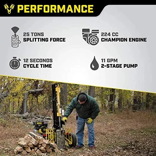2026 NewChampion Power Equipment-100251 25-ton petrol log splitter with horizontal/vertical splitting wedge and automatic return
