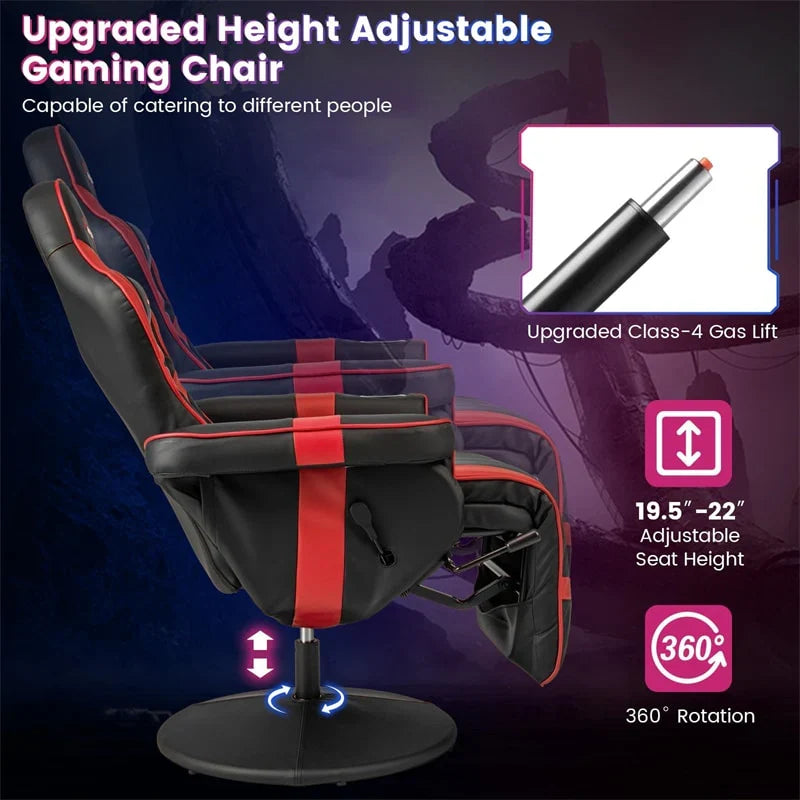 2026 Ergonomic Gaming Recliner Chair with Massage, Retractable Footrest & Cup Holder, Height Adjustable Racing Style Swivel Video Game Chair