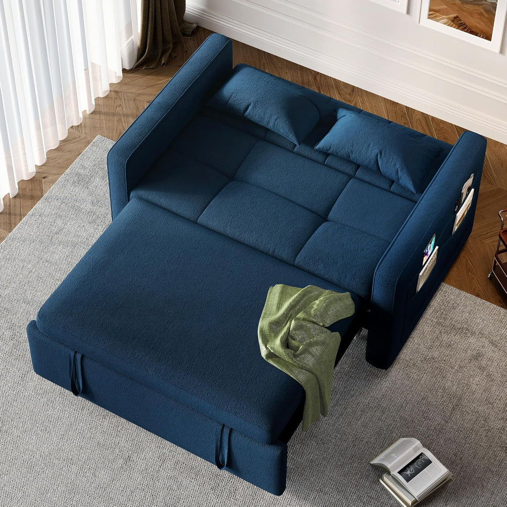 2026 3-in-1 Convertible Sofa Bed, 55" Sleeper Sofa with Pull-Out Bed, Cat-Scratch-Proof Fabric Futon Couch with Adjustable Backrest and Side Pocket, Loveseat for Living Room Apartment, Grey