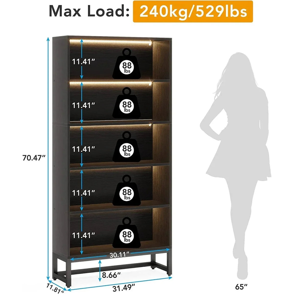 2026 70.87 Inch Tall 5-Tier Bookcase, Large Bookshelf with 31.5 Inch Wide Storage