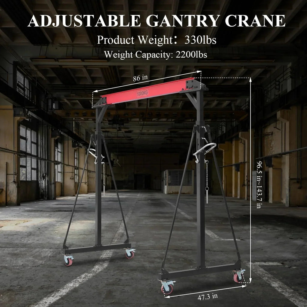 2026 New2025 1-ton gantry crane, adjustable, 2200 lbs lifting capacity, height adjustable 96.5"-143.7", portable hoist for factory, construction site, warehouse, auto repair shop