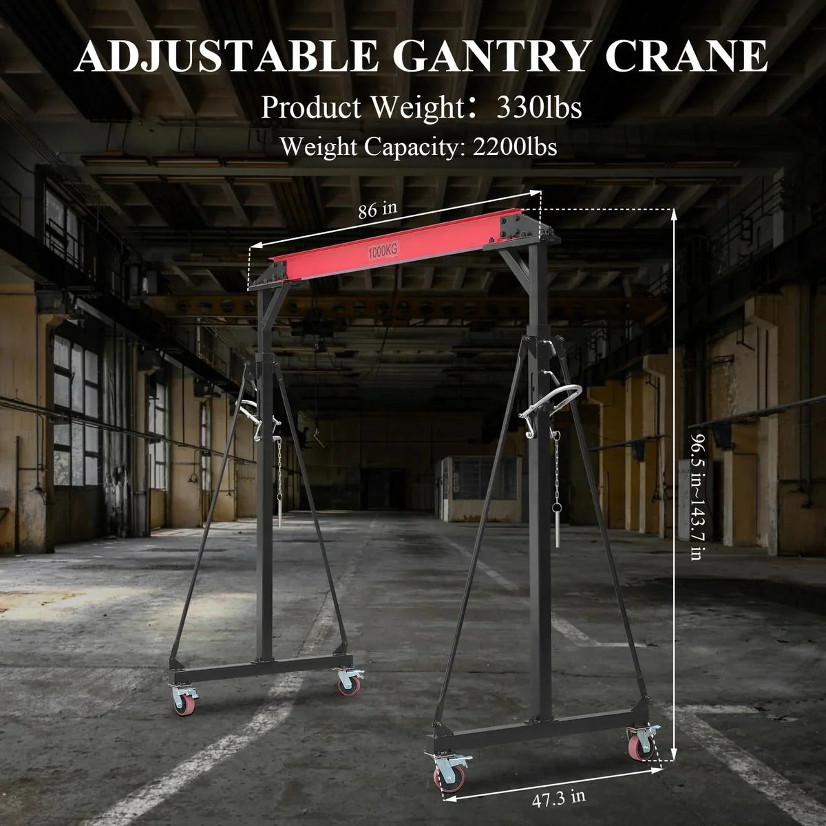2026 New2025 1-ton gantry crane, adjustable, 2200 lbs lifting capacity, height adjustable 96.5"-143.7", portable hoist for factory, construction site, warehouse, auto repair shop