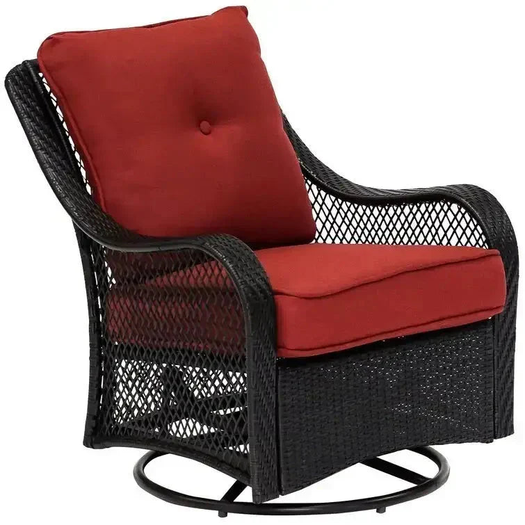 2026 Orleans 5-Piece Steel Patio Fire Pit Conversation Set with Navy Blue Cushions, Swivel Gliders and Square Fire Pit Table