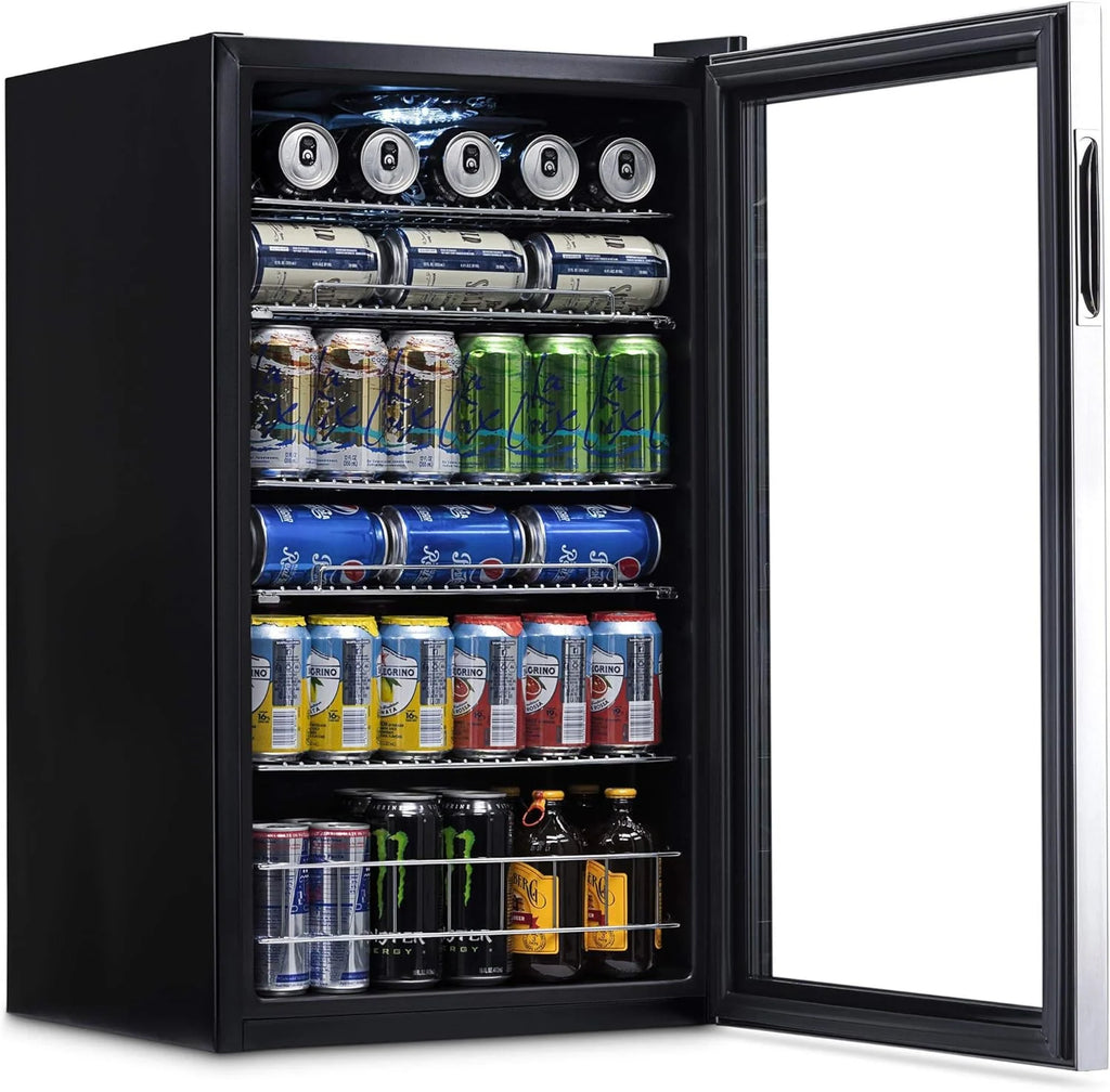 2026 Beverage Refrigerator Cooler | 126 Cans Free Standing with Right Hinge Glass Door | Mini Fridge Beverage Organizer Perfect For Beer, Wine, Soda, And Cooler Drinks