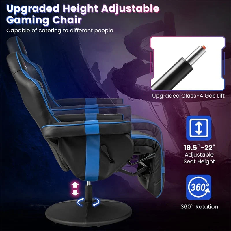 2026 Ergonomic Gaming Recliner Chair with Massage, Retractable Footrest & Cup Holder, Height Adjustable Racing Style Swivel Video Game Chair