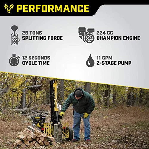 2026 100251 25-Ton Horizontal/Vertical Full Beam Gas Log Splitter with Auto Return