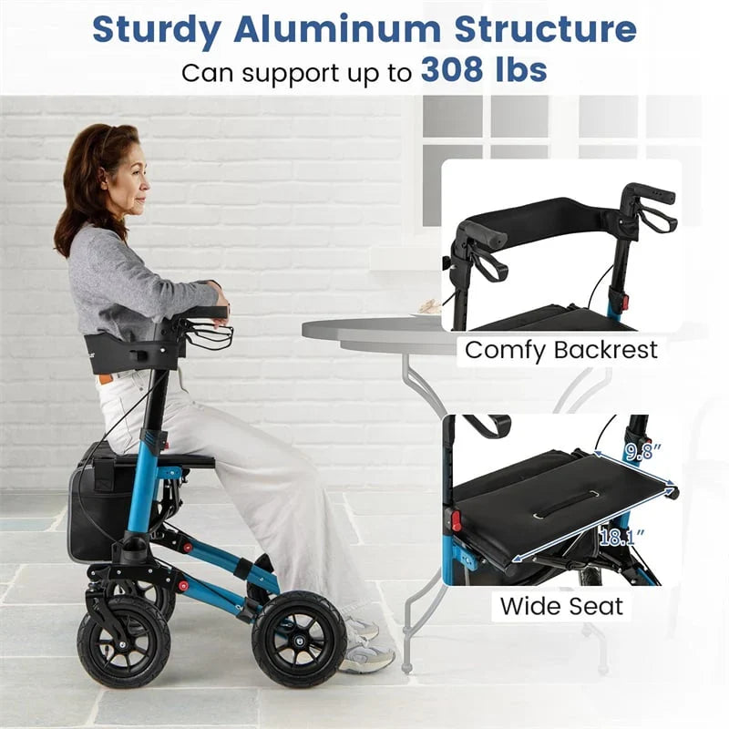 2026 2-in-1 Folding Rolling Rollator Walker with Seat, 9" All-Terrain Pneumatic Tires & Height Adjustment, Aluminum Mobility Walking Aid for Seniors