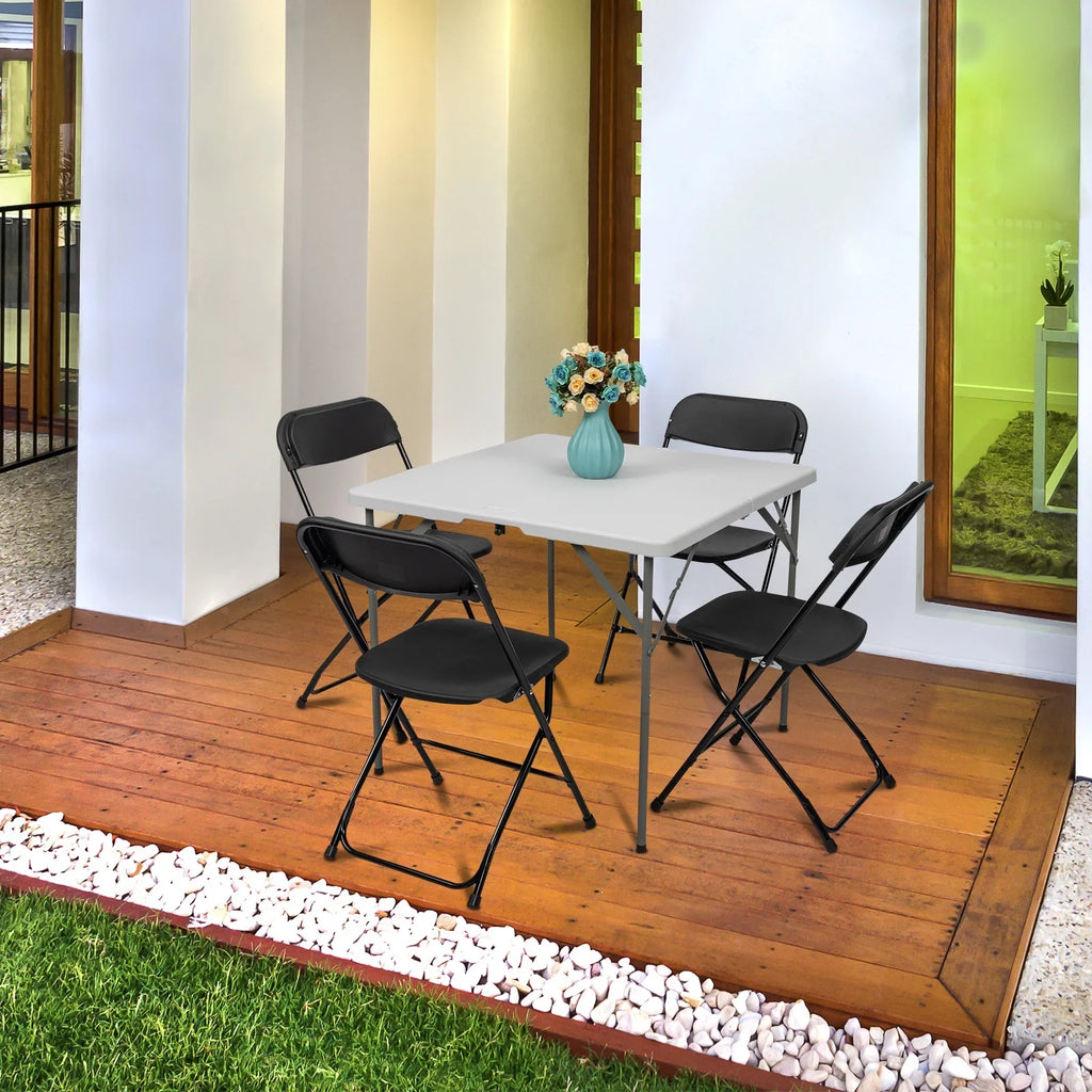 2026 NewKtaxon 6ft White Folding Table and 10 Pack Folding Chairs Black, Plastic Table and Chair Set